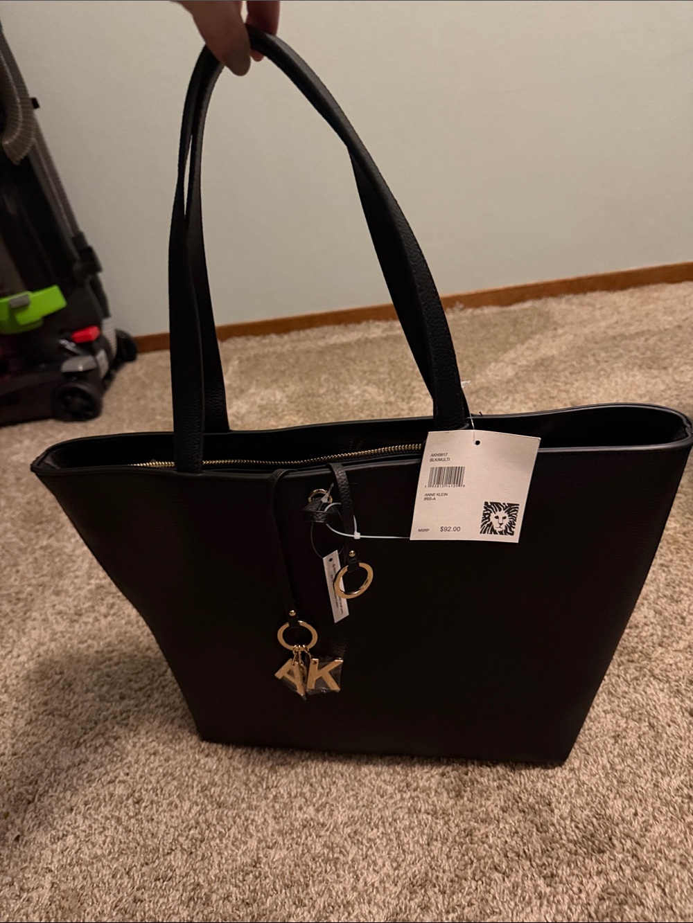 Anne Klein Black Tote IRIS-A with Gold Charm